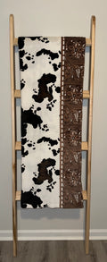 Western Cowhide Fleece Blanket - Tooled Leather Design