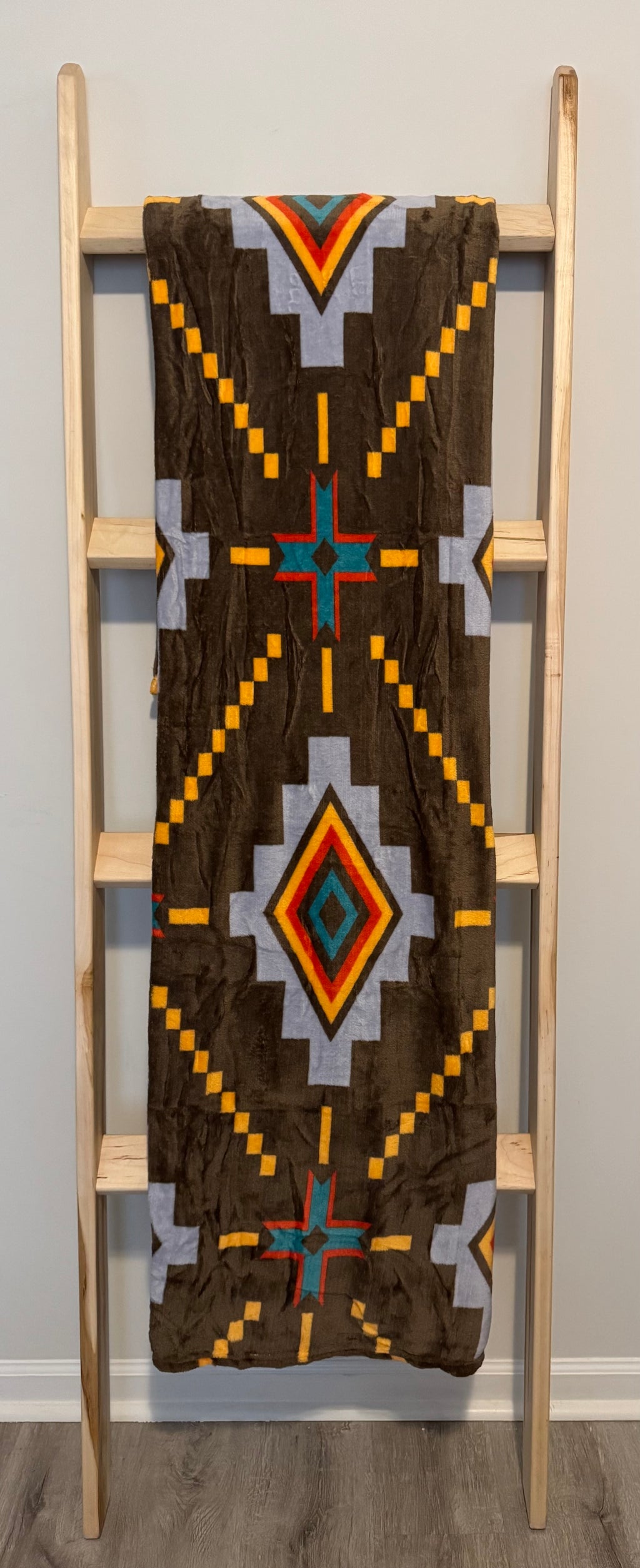 Southwestern Aztec Fleece Blanket - Brown & Turquoise