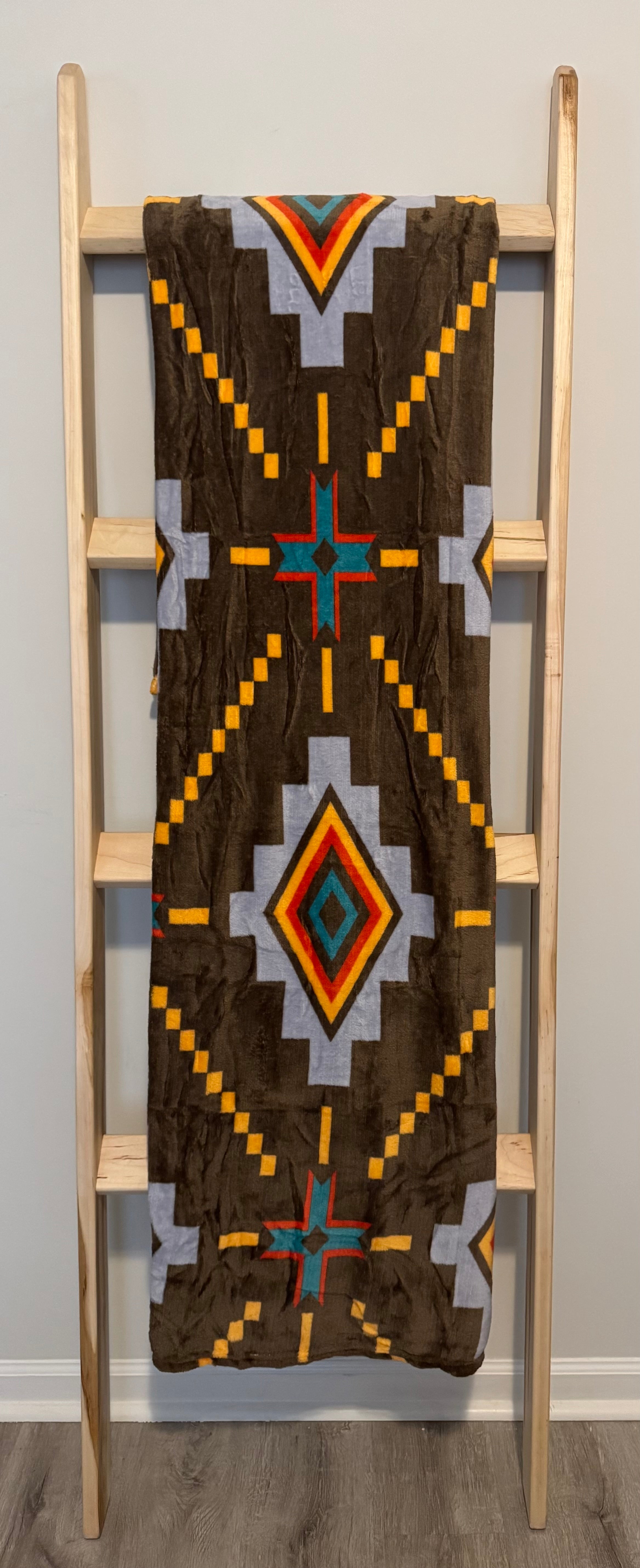 Southwestern Aztec Fleece Blanket - Brown & Turquoise