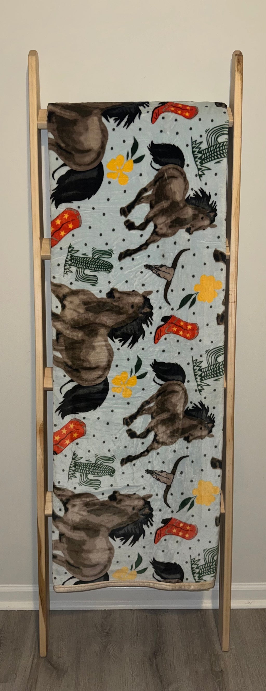 Western Horse Flannel Blanket - Cowboy Boots & Cacti