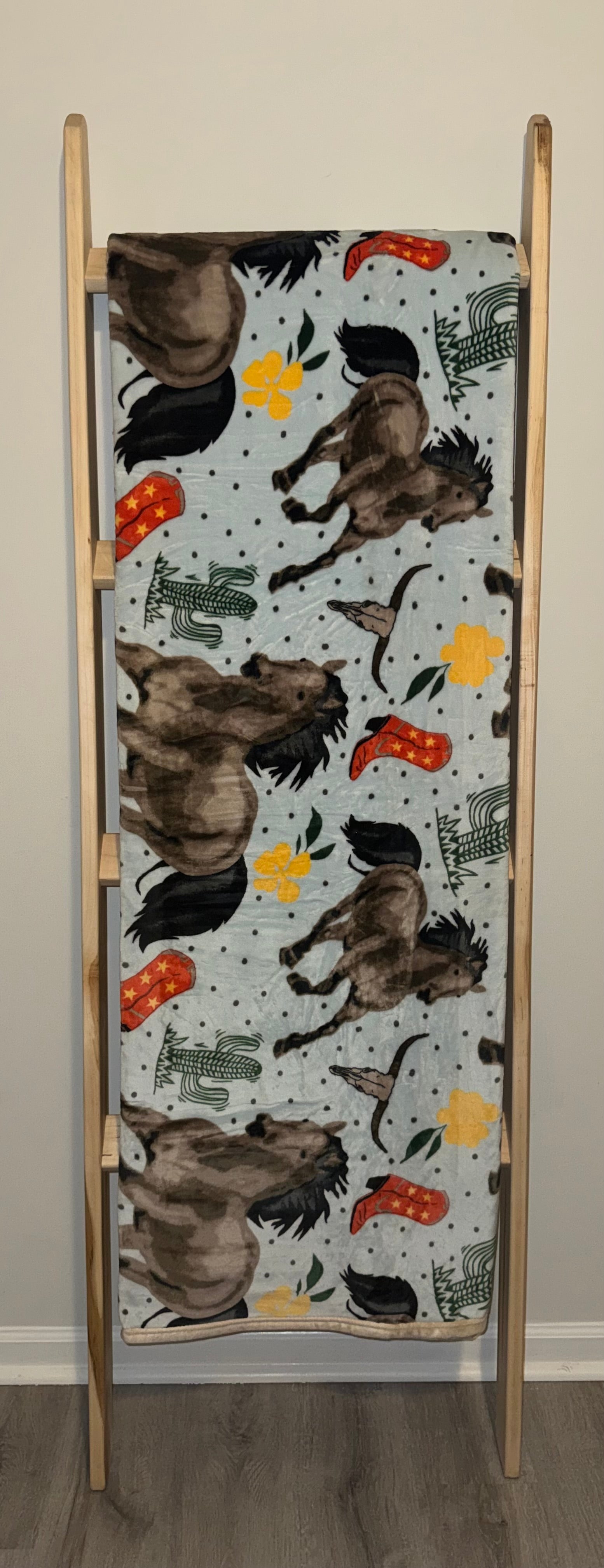 Western Horse Flannel Blanket - Cowboy Boots & Cacti