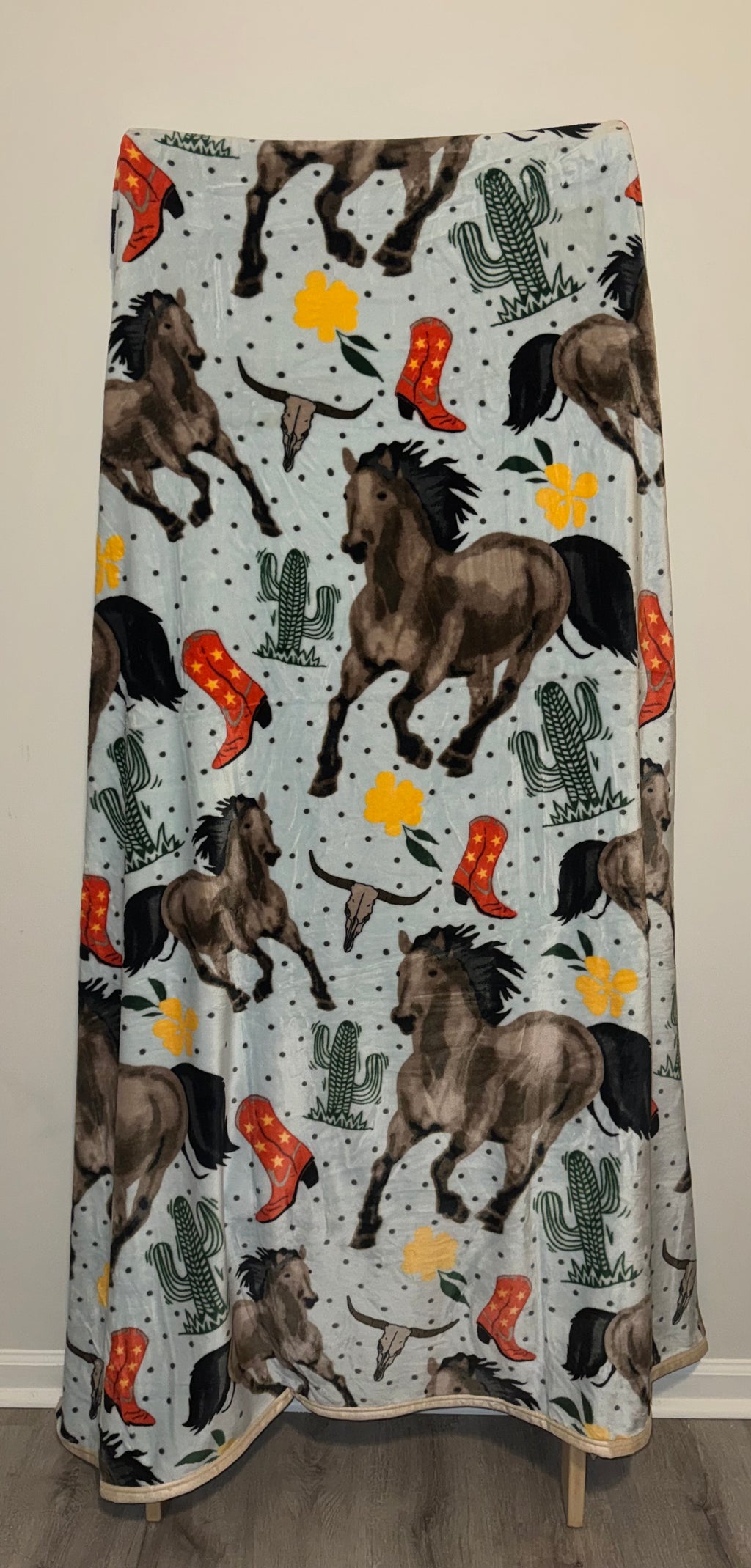 Western Horse Flannel Blanket - Cowboy Boots & Cacti