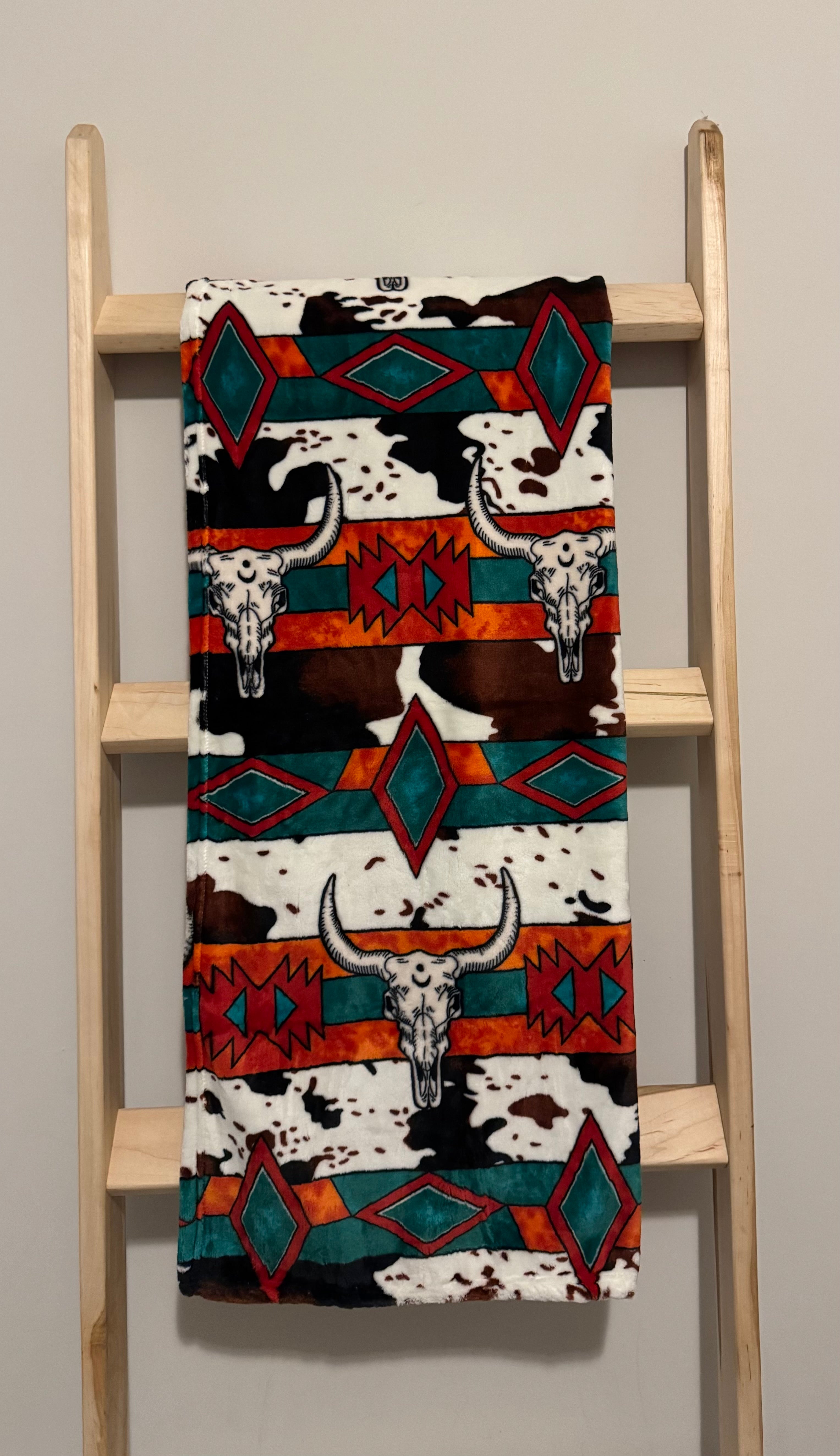 Southwestern Baby Flannel Blanket - Longhorns & Aztec
