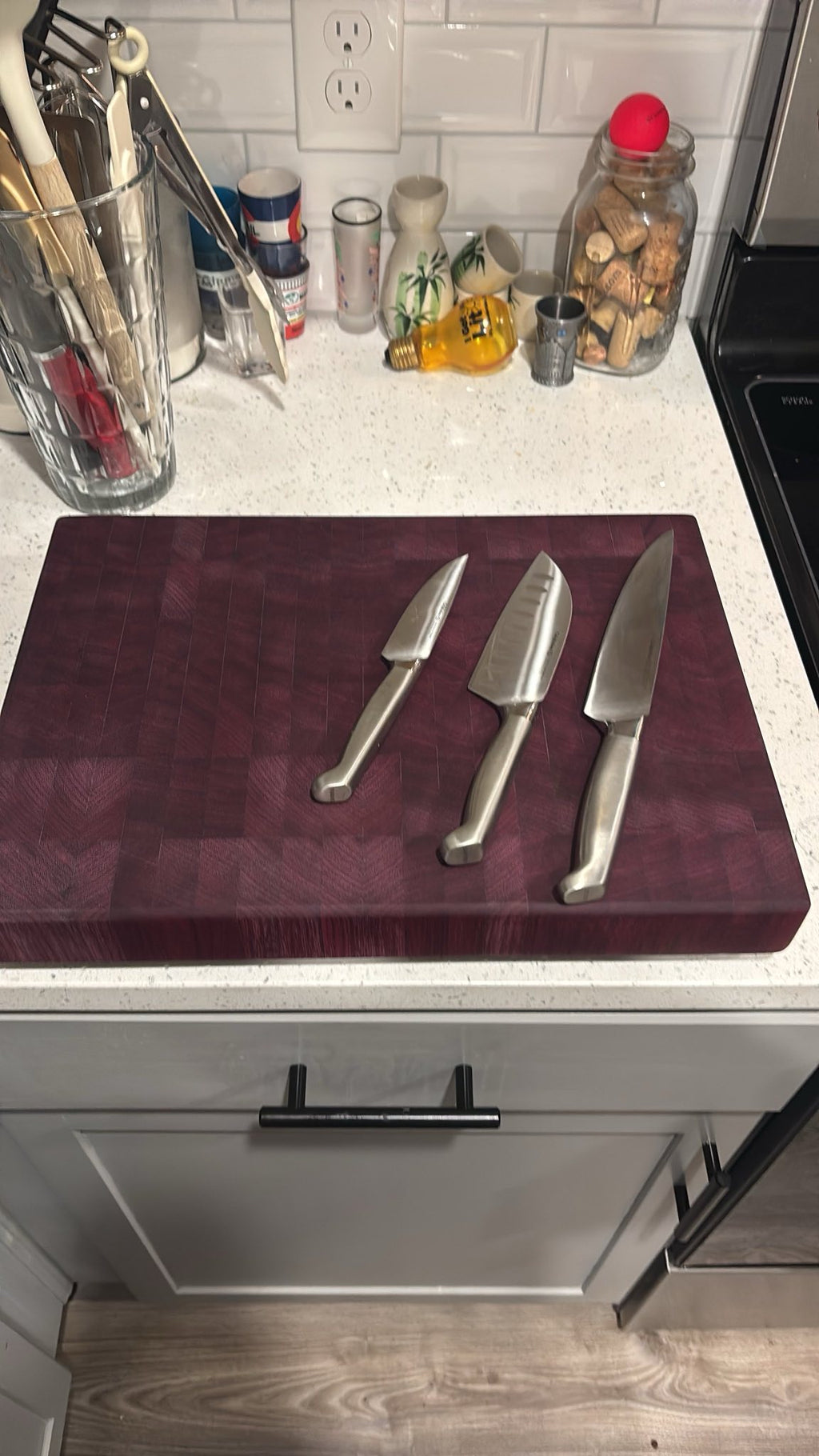 Handmade Purple Heart End Grain Cutting Board with Stainless Steel Accents